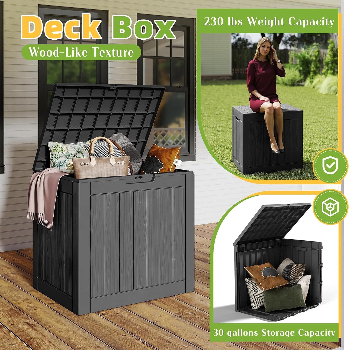 150 Gallon Waterproof Outdoor Storage Box,Resin Deck Box,Lockable Outside Storage Box Container for Patio Furniure,Garden,Tools (150 Gallon,Black)