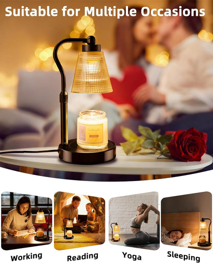 Candle Warmer Lamp for Jar Candles, Height Adjustable & Dimmable with 2/4/8H Timer, 2*50W Halogen Wax Melter Warmer for Home Office Décor, Flameless & Smokeless, Gift for Women Mom, Black-Clear/1 Pack