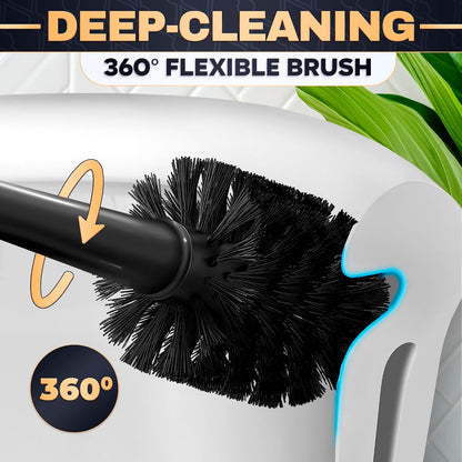 Silicone Toilet Brush and Holder Set - Cream RV Toilet Brush with Holder, Flexible Head, Soft Bristles, Detachable Handle and Freestanding Base, Compact Bathroom Cleaning Tool with Minimalistic Design
