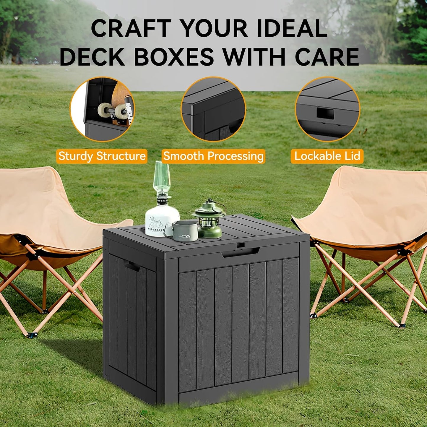 KAMABOKO 31 Gallon Outdoor Storage Box, Resin Deck Boxes Indoor and outdoor, Waterproof Storage Box Lockable Lid for Garden Tools, Package Delivery, Pool Supplies, Patio Cushions, Black