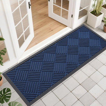 OLANLY Front Door Mat Outside Entrance 29.5x17, Absorbent, Heavy Duty Sturdy Natural Rubber Doormat Indoor Outdoor, Stain and Fade Resistant, Non-Slip Low Profile Floor Mat for Entryway, Grey Diamond