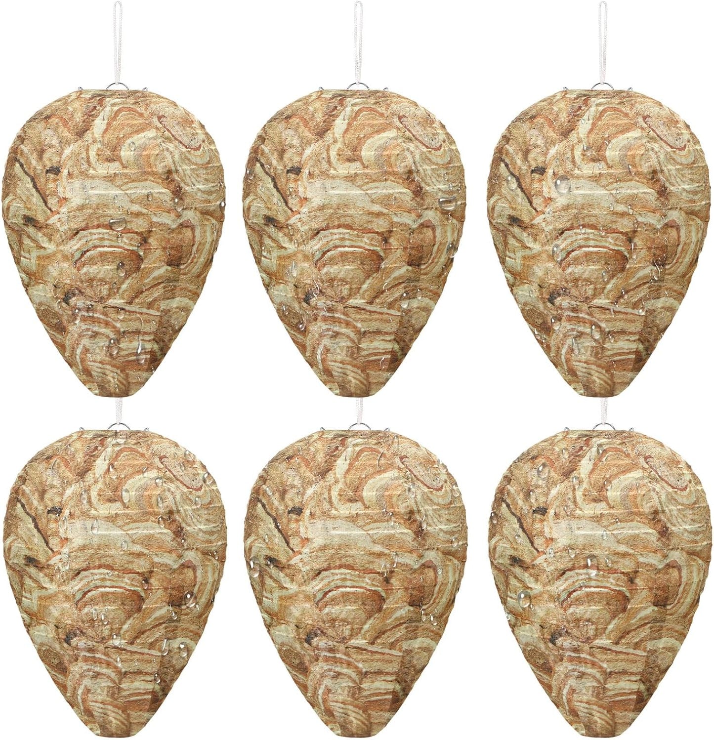 DECYOOL 6 Pack Wasp Nest Decoy Hanging Wasp for Wasps Hornets Yellow Jackets Outdoor Waterproof Material (Dark Brown)