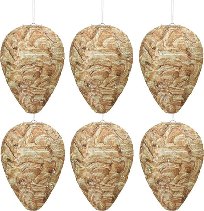 DECYOOL 6 Pack Wasp Nest Decoy Hanging Wasp for Wasps Hornets Yellow Jackets Outdoor Waterproof Material (Dark Brown)