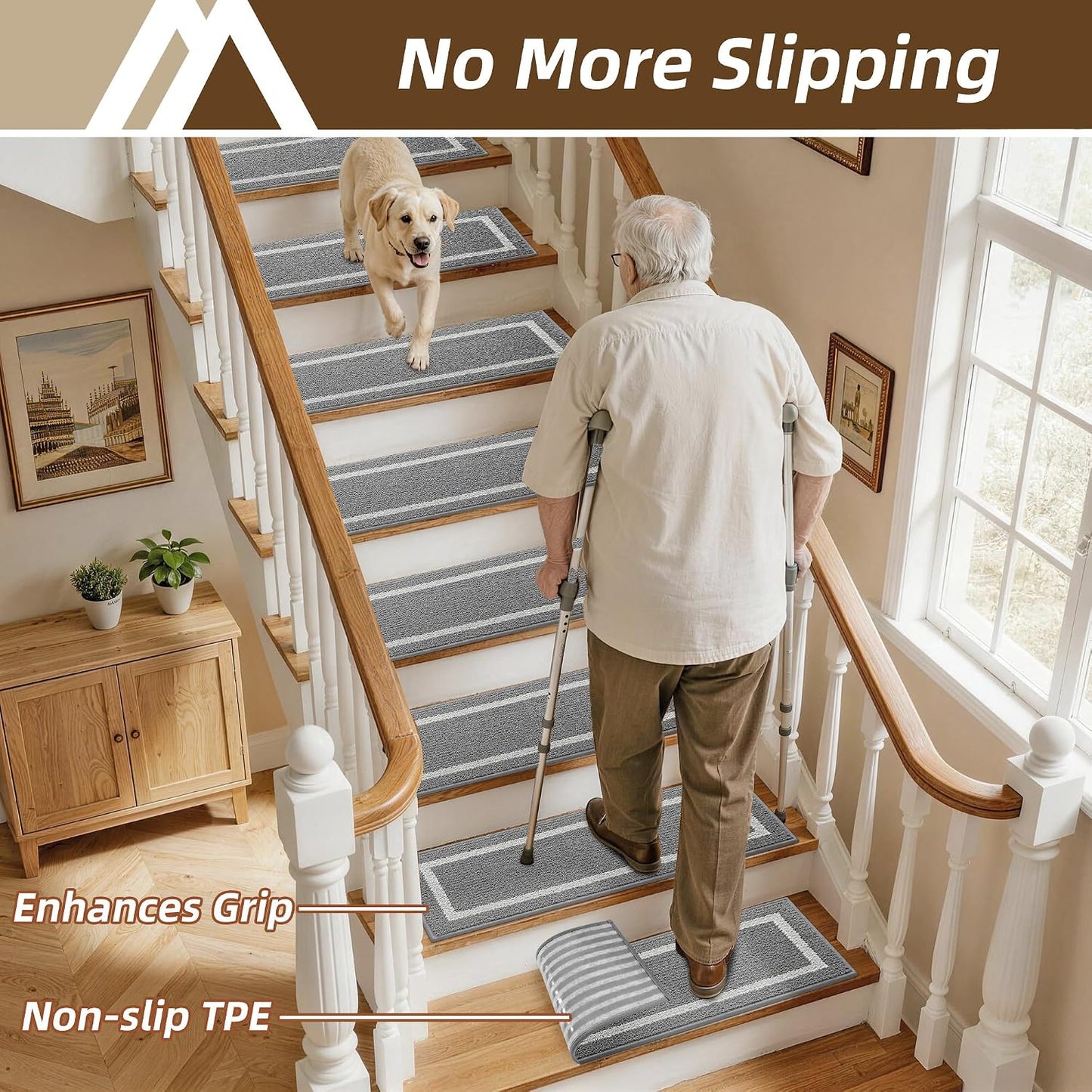 COSY HOMEER Soft Stair Treads Non-Slip Carpet Mat 28inX9in Indoor Stair Runners for Wooden Steps, Stair Rugs for Kids and Dogs, 100% Polyester TPE Backing 4pcs, Grey