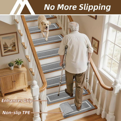 COSY HOMEER Soft Stair Treads Non-Slip Carpet Mat 28inX9in Indoor Stair Runners for Wooden Steps, Stair Rugs for Kids and Dogs, 100% Polyester TPE Backing 4pcs, Grey