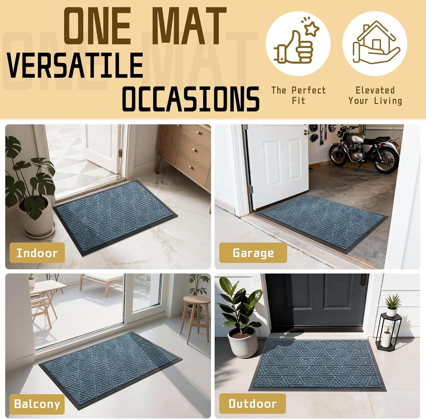 Yimobra Front Door Mat Outside Entrance 29.5x17, Waterproof Heavy Duty Outdoor Mats for Front Door, Non Slip Rubber Entry Mat for Garage Patio Indoor, Grey