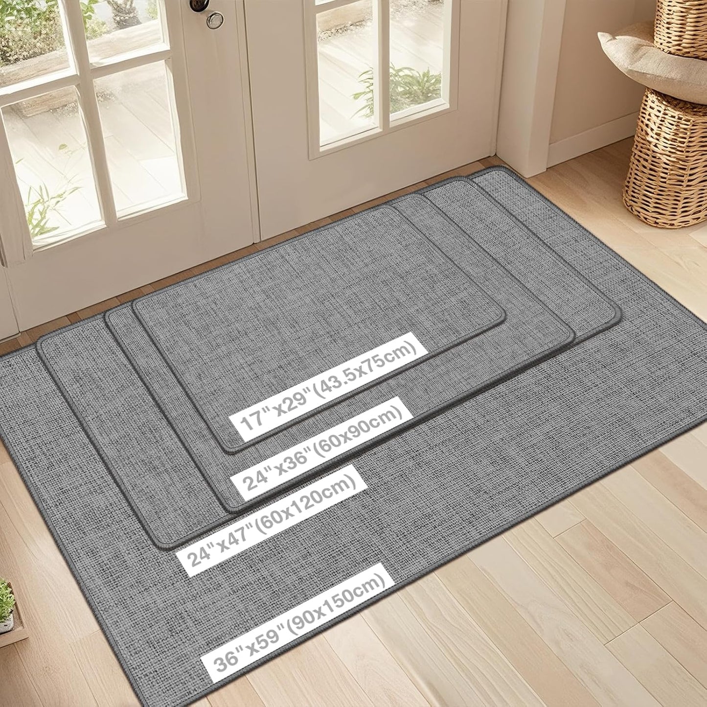 LEKEEPGO Ultra Thin Indoor Door Mat 17"x29", Low-Profile Door Mat Indoor Entrance, Non Slip Rubber Backing Inside Doormat Washable Welcome Front Entryway Dirt Trapper Entry Mat, Khaki