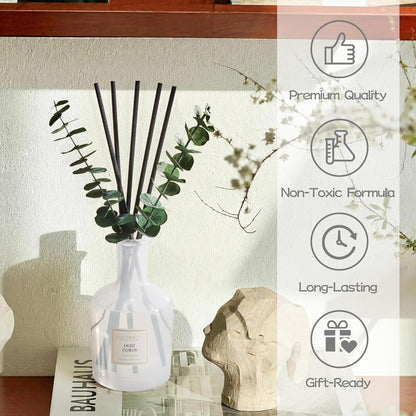 COCORRÍNA Wild Mint & Eucalyptus Reed Diffuser – 6.76 oz Essential Oil with 8 Reeds & Real Eucalyptus Sticks, Home Fragrance for Bedroom or Bathroom Décor