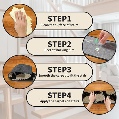 Non-Slip Carpet Stair Treads 15PCS, 8"x30" Peel and Stick Stair Runner for Wooden Steps Indoor, Washable Reusable Adhesive Backing, Pet-Friendly Safety Mats for Kids, Elders, Dogs