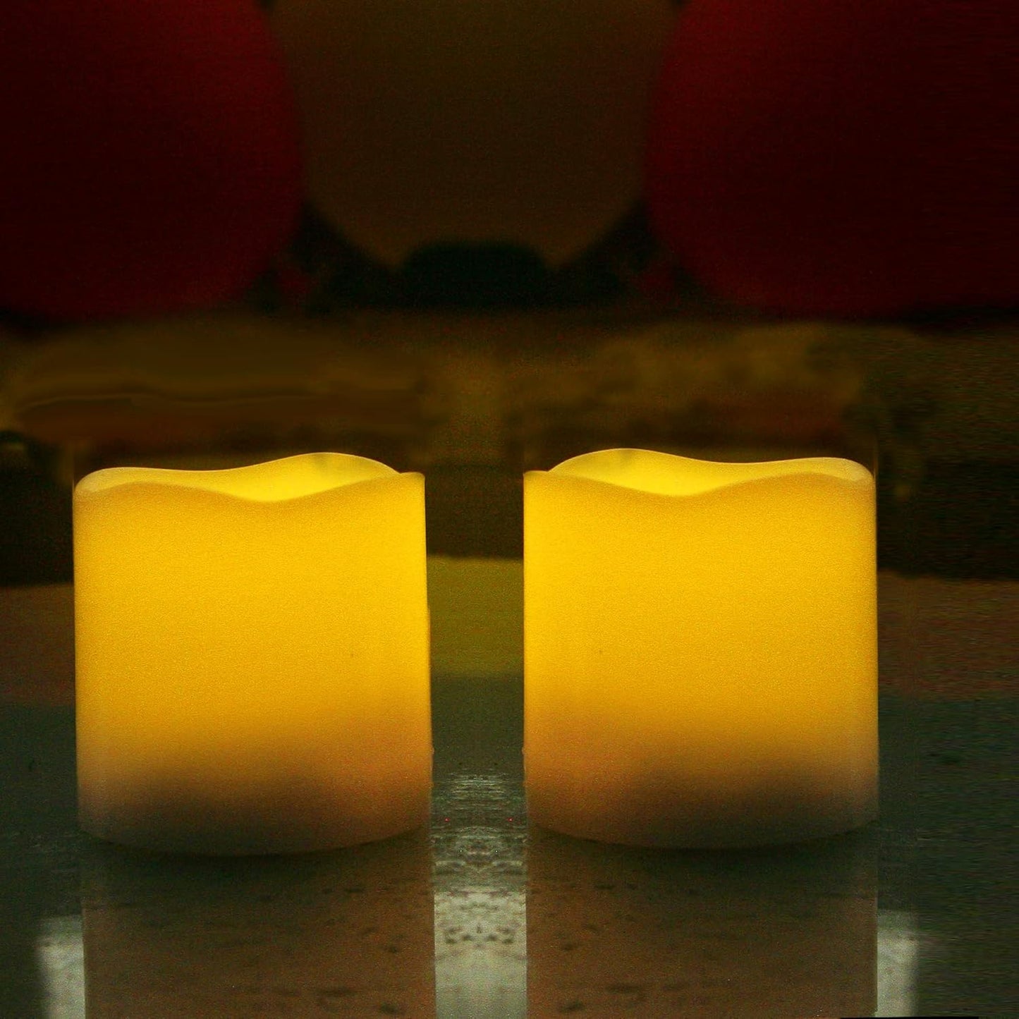 3”X3” 4 Pack Outdoor Flameless Candles Battery Operated LED Waterproof Pillar Candles with Remote Timer Electric Flickering LED Lights for Christmas, Halloween, Wedding, Home, Garden Decorations