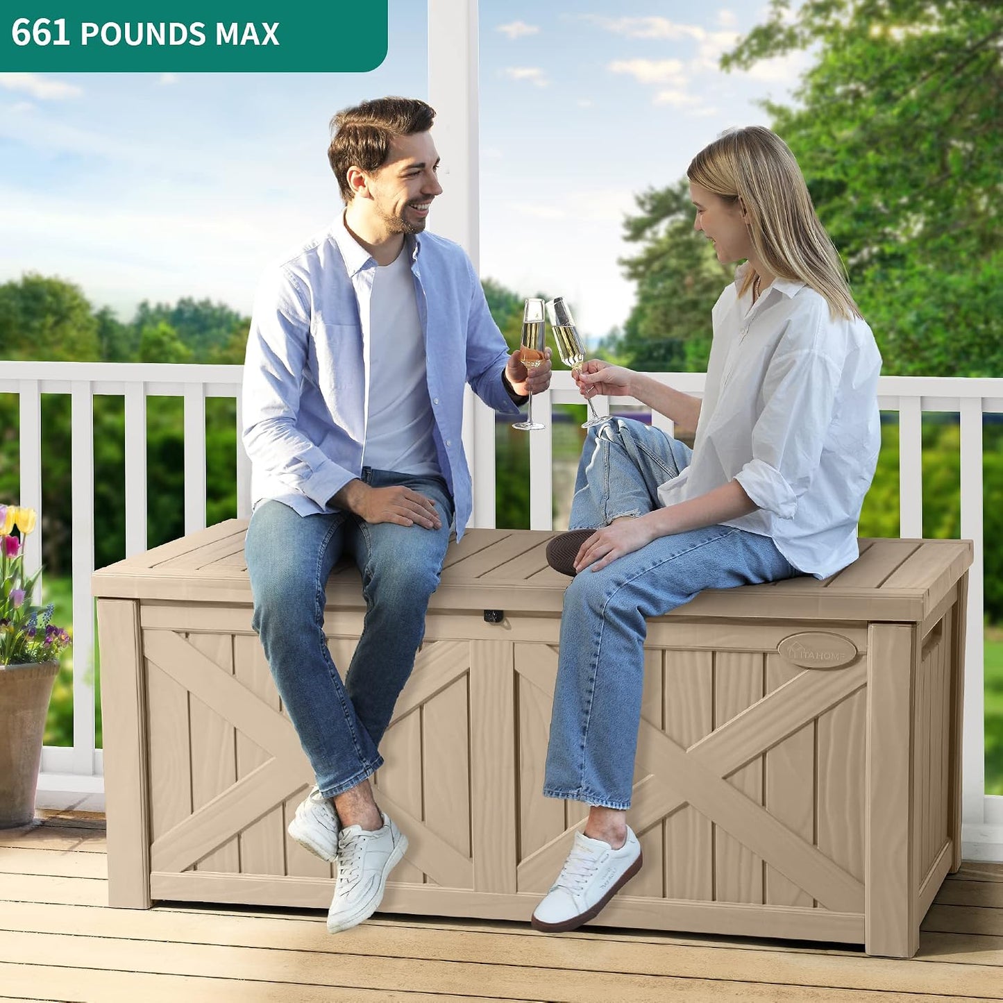 YITAHOME 31 Gallon Outdoor Storage Deck Box | Waterproof Resin Package Delivery and Storage Box with Lockable Lid for Patio Furniture Cushions, Pool Accessories, Garden