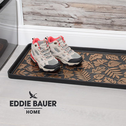 Eddie Bauer Rubber Boot Tray – Lake Waves Design, 16"x32", Black – Waterproof Entryway Boot Mat