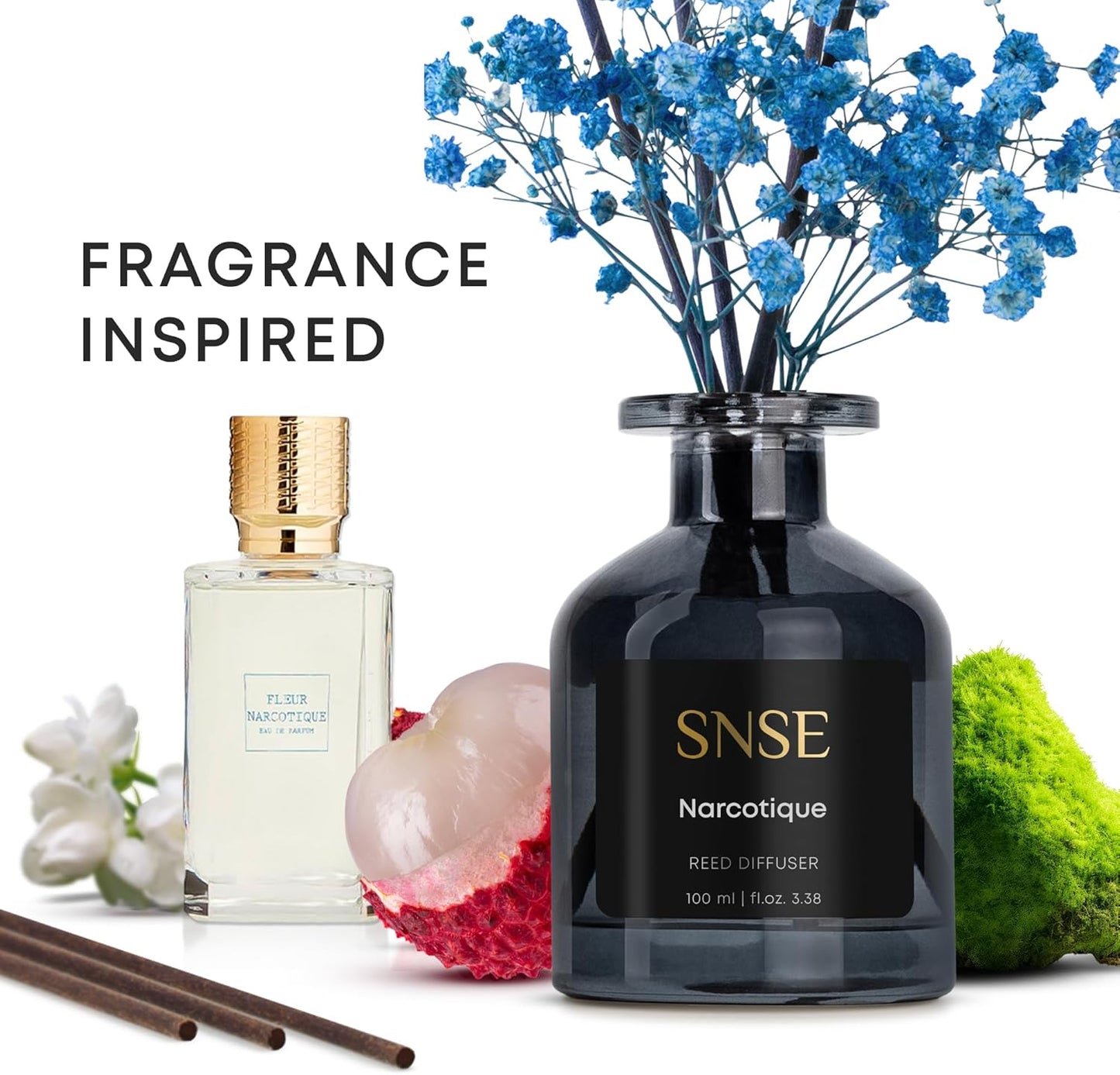 SNSE Tobaco & Vanilla with Flowers Perfumed Reed Diffuser Set | 3.38 oz Scent Fragrance Oil Diffuser for Bedroom, Bathroom, Home Décor and Gift, Decorative Air Fresheners with Sticks