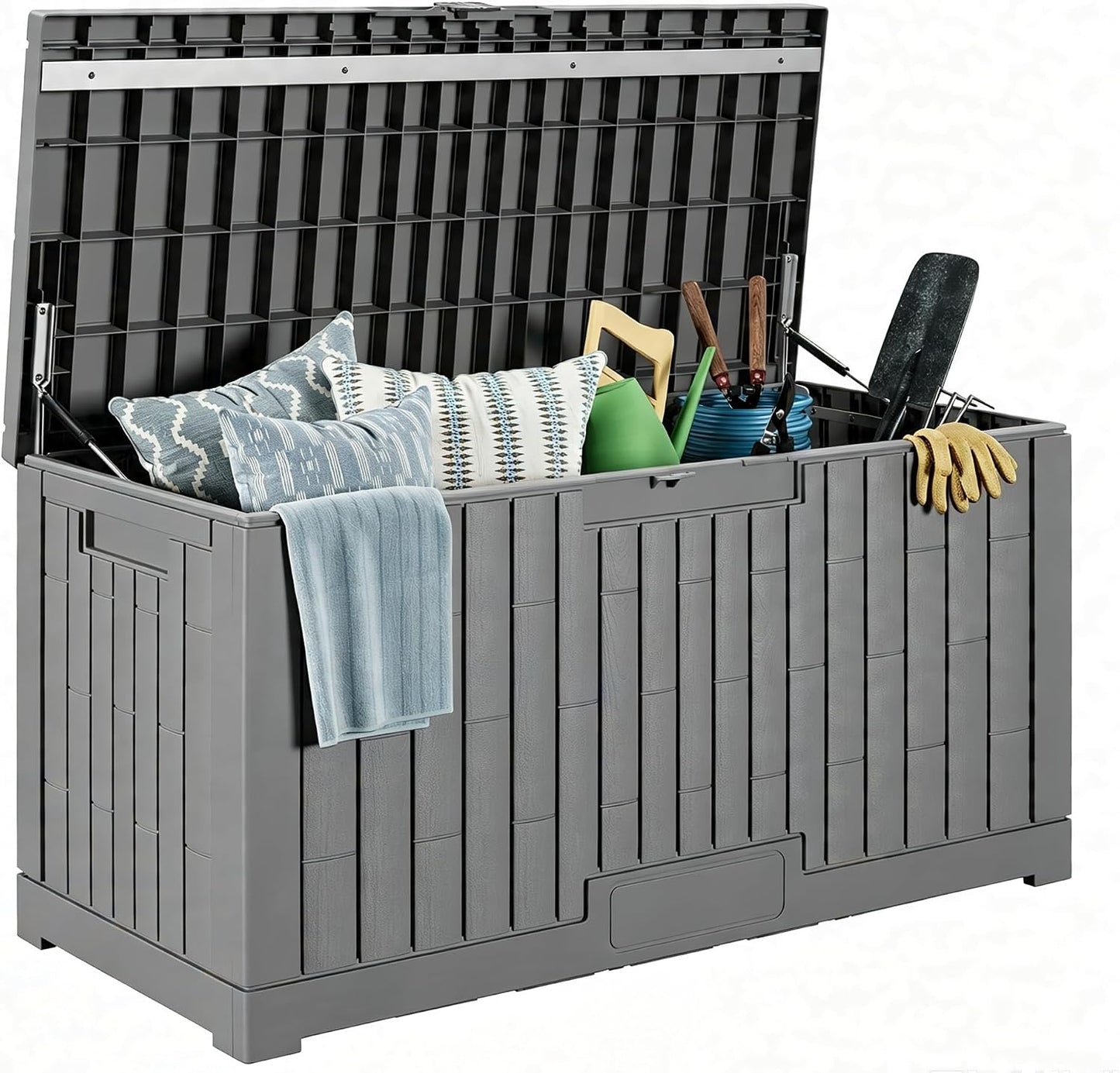 LAUSAINT HOME 320 Gallon Resin Deck Box, Package Delivery Box with Lockable Lid, Waterproof Outdoor Storage Box For Garden Tools, Patio Cushions(320 Gallon,Black)
