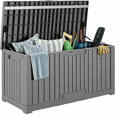 LAUSAINT HOME 320 Gallon Resin Deck Box, Package Delivery Box with Lockable Lid, Waterproof Outdoor Storage Box For Garden Tools, Patio Cushions(320 Gallon,Black)