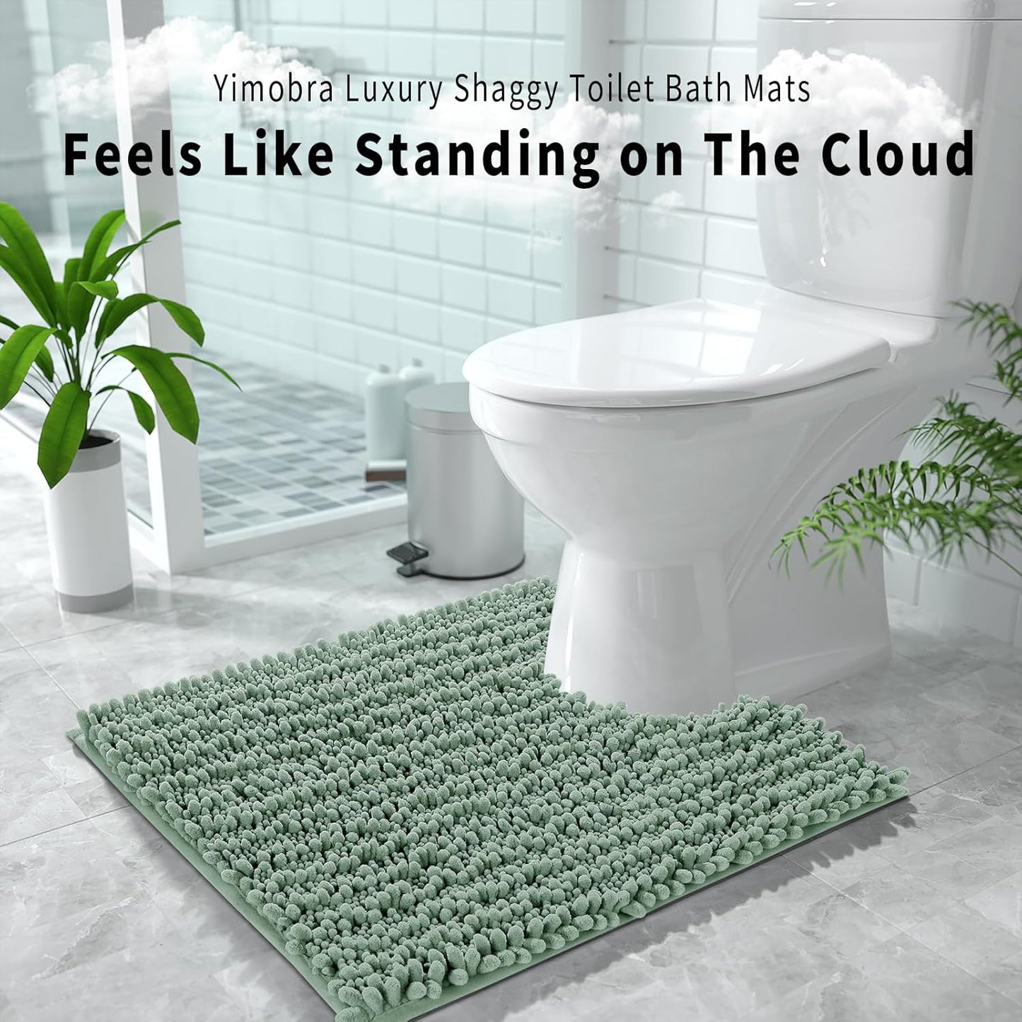 Yimobra Bathroom Rugs Non Slip Washable - Ultra Soft Absorbent Chenille Bath Mat, Quick Dry Shaggy Floor Carpet for Tub Shower, Gray Home Decor Accessories, 24x17 Inch