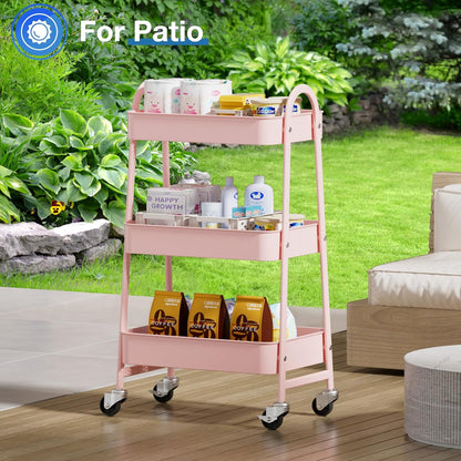 OLIXIS Metal 4 Tiers Utility Rolling Cart, Mobile Storage Shelf with Lockable Caster Wheels, Organization for Livingroom, Bathroom, Kitchen, & Narrow Places, 4-Tier Green