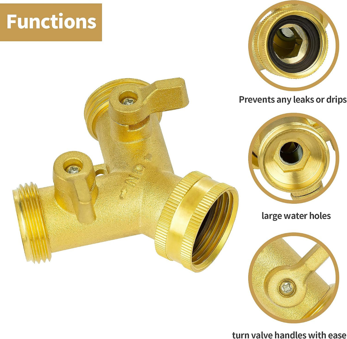 AUTOMAN Hose Splitter 2 Way, Garden Hose Splitter, 100% Rustproof Brass Water Hose Splitter with Adjustable Flow Valves, Seamless Design & 2 Extra Rubber Washers - 3/4" Y Connector Hose Adapter.