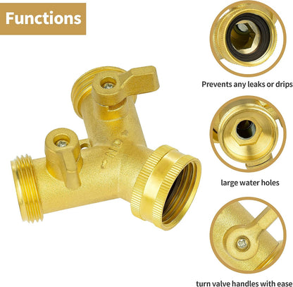 AUTOMAN Hose Splitter 2 Way, Garden Hose Splitter, 100% Rustproof Brass Water Hose Splitter with Adjustable Flow Valves, Seamless Design & 2 Extra Rubber Washers - 3/4" Y Connector Hose Adapter.