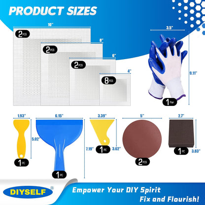 DIYSELF 9 Pack Drywall Repair Kit, Surface Repair Kit, Spackle Wall Repair, 2×100g (7oz Total) Putty, White Drywall Mud, Plaster for Holes, Cracks, Gaps, Fast-Drying Hole Filler with Scraper, Sander