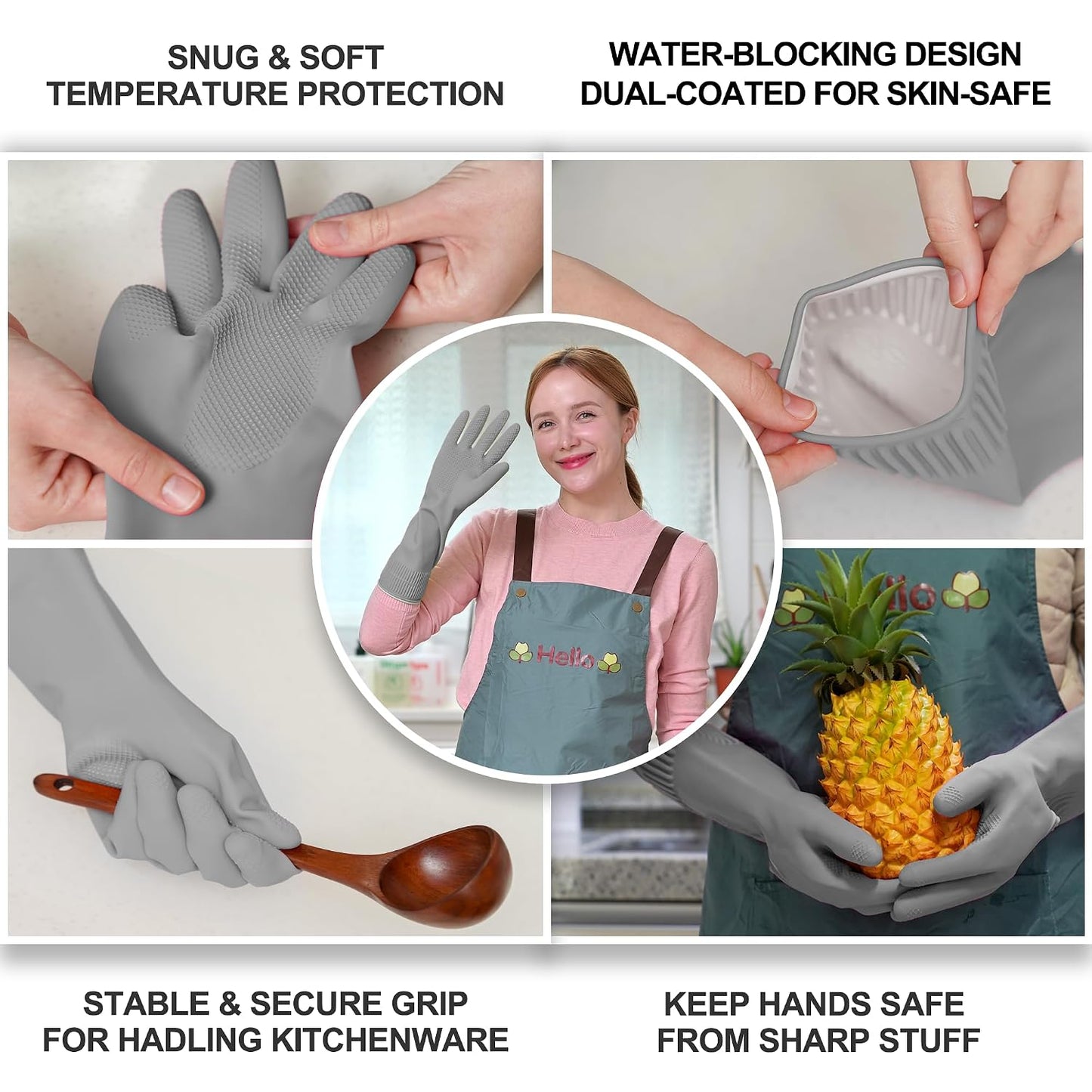 DABOGOSA Mamison 2 Pairs Reusable Waterproof Household Dishwashing Cleaning Rubber Gloves, Non-Slip Kitchen Glove (Pink, Medium (Pack of 2))