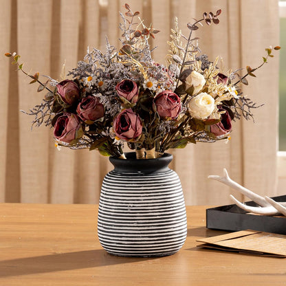 Ceramic Flower Vase, Small Rustic Farmhouse Vases Home Decor, Short Pottery Decorative Pampas Vase for Table Living Room Entryway Mantel Bookshelf Bedroom Bathroom Kitchen - 6" W