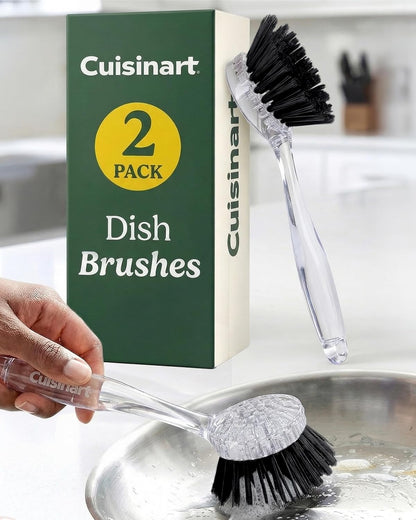 Cuisinart Dish Brush with Handle 2 Pack – Kitchen Scrub Brush for Dishes, Pots & Pans, Non-Scratch Dish Scrubber, Firm Bristles for Sink & Cookware, Comfortable Grip for Everyday Cleaning