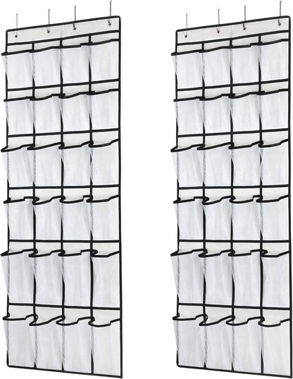 SAVERHO Over the Door Shoe Organizer, Hanging Shoe Organizer with 24 Mesh Large Pockets Door Shoe Rack Organizer for Men Women Kids Hanging Shoe Storage Bag.(White