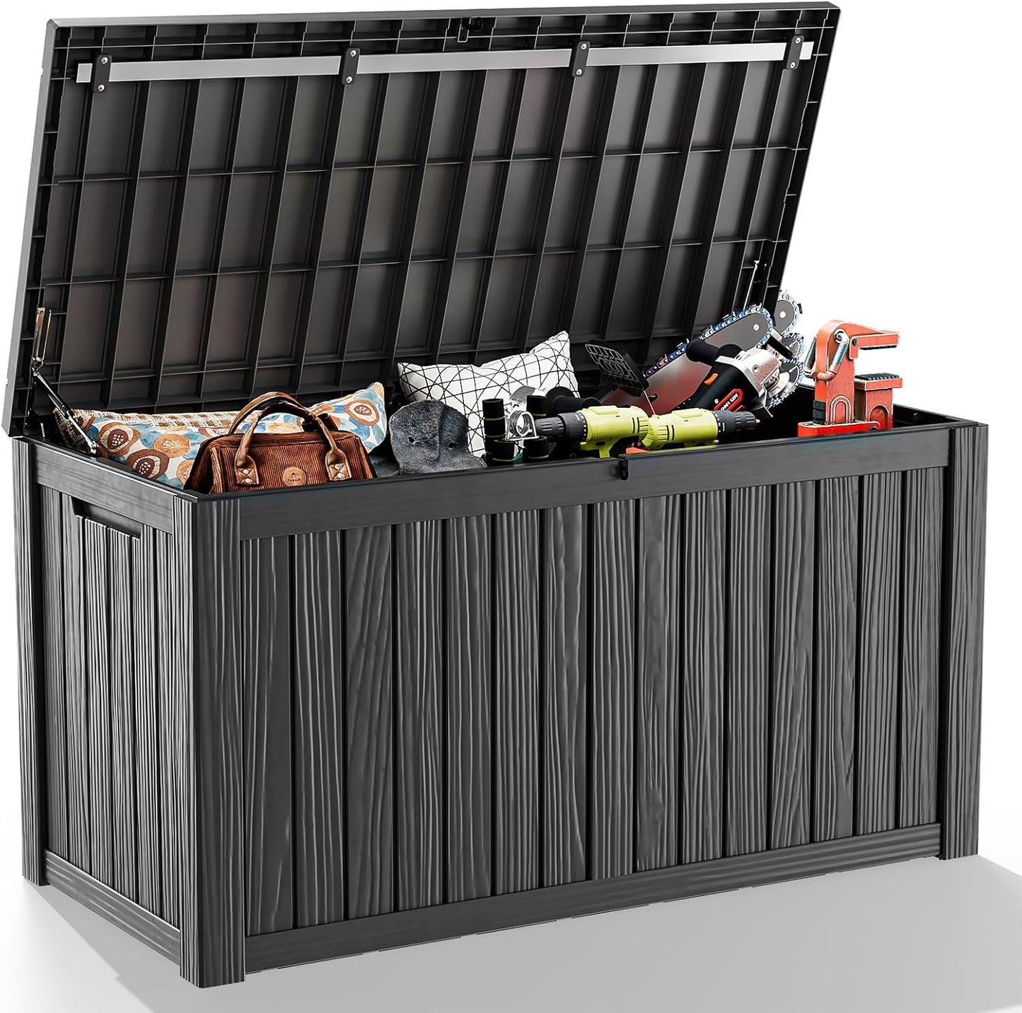 60 Gallon Outdoor Waterproof Storage Box, UV Resistant Resin Deck Box with Built-in Handle, Outdoor Storage Container for Patio Furniture, Garden Tools, Patio Cushions, Black