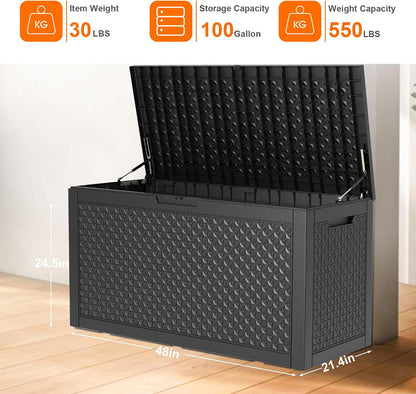 125Gal Outdoor Storage Box, Lockable Deck Box with Hydraulic Lid | Waterproof UV-resistant, Durable outdoor bin for patio cushions, pool accessories & garden tools. Keeps contents secure & dry