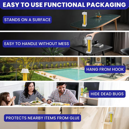 Fly Stick Sticky Fly Traps for Indoors Outdoor 4pk with 12 Ribbons. Non-Toxic Super Sticky Hanging Flies Catcher Paper Tape Strips for Home