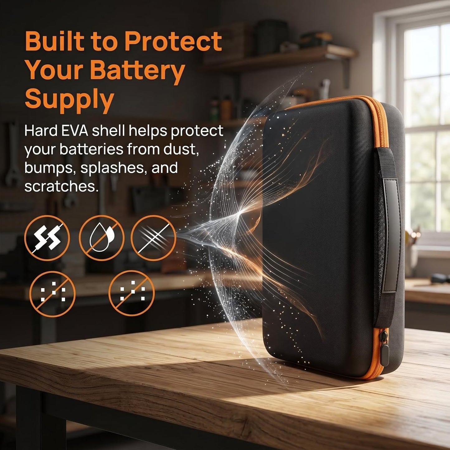 Comecase Battery Storage Case with Tester, Holds 148+ AA AAA C D 9V, Black | Hard-Shell Design, Carry Handle and Custom Foam Slots Keep Batteries Visible, Separated and Ready for Home, Garage or Office