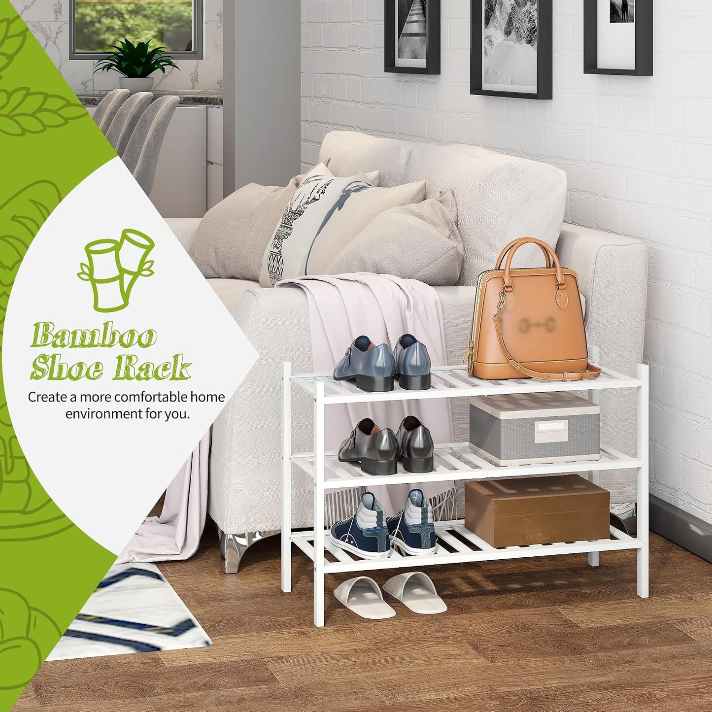 BMOSU 2-Tier Bamboo Small Shoe Rack Premium Stackable Shoe Shelf Storage Organizer for Hallway Closet Living Room Entryway Organizer (Black Bamboo)