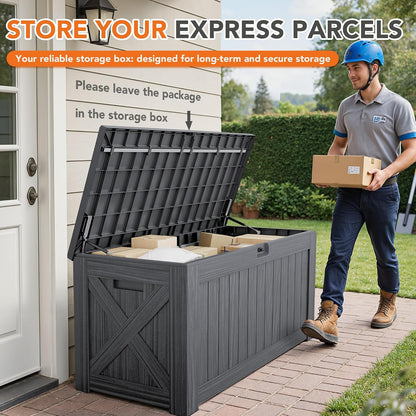 32 Gallon Deck Box Outdoor Indoor Waterproof Storage Box for Patio Furniture, Pool Accessories, Garden Tools, and Cushion Storage, Black