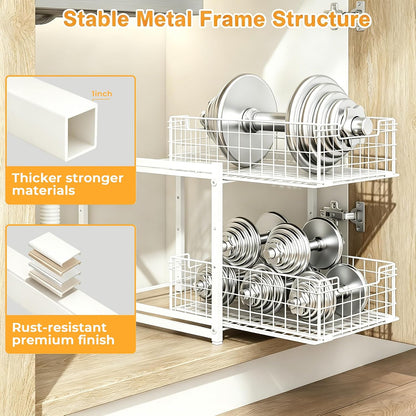 Under Sink Organizer, 2-Tier Pull Out Cabinet Organizer, Kitchen Bathroom Organizer and Storage, Spice Rack for Kitchen, Multi-use Sliding Drawers Shelves, Pack of 2