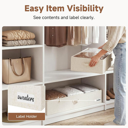 StorageWorks Large Under Bed Storage Containers with Handles and Label Holder, 2 Pack Ultra-thick Fabric Underbed Bins, Closet Organizer for Clothes, Blankets, Sweater