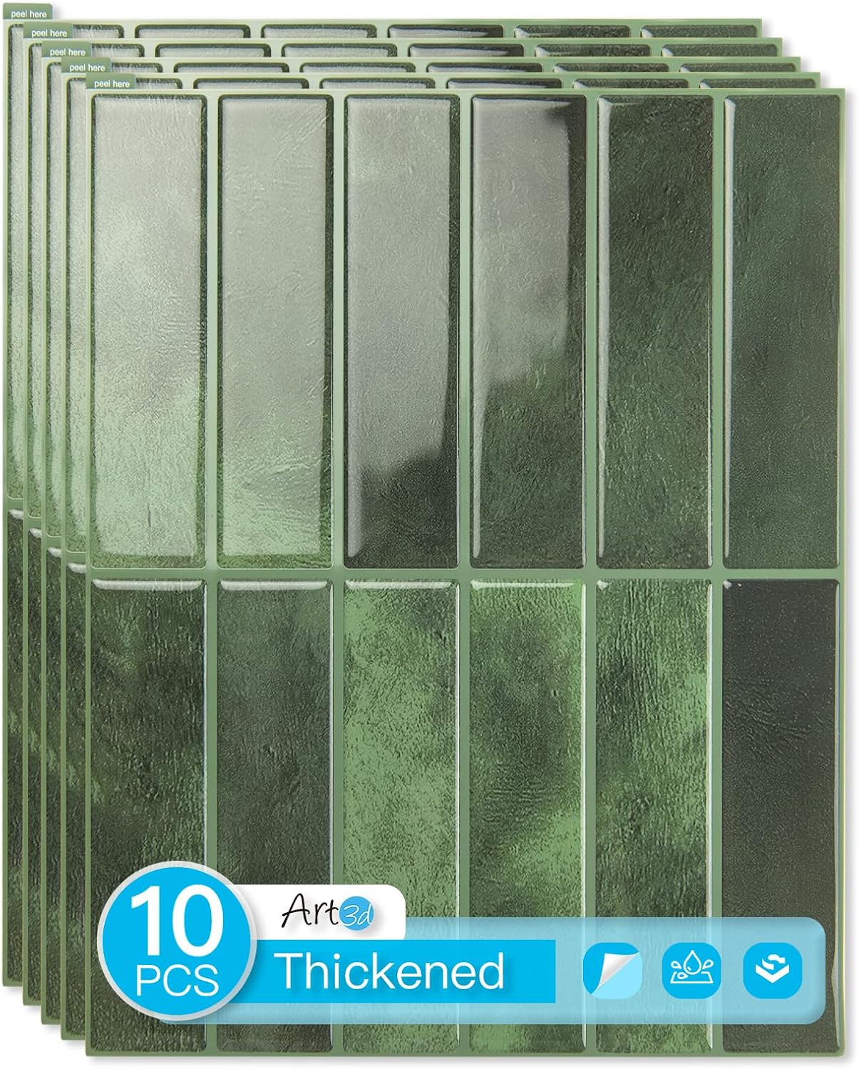 Art3d 11.4 x 9 Inch Heavy-Duty Peel and Stick Backsplash for Home Décor, 10-Pack PVC Wall Tiles for Kitchen Countertop, Green