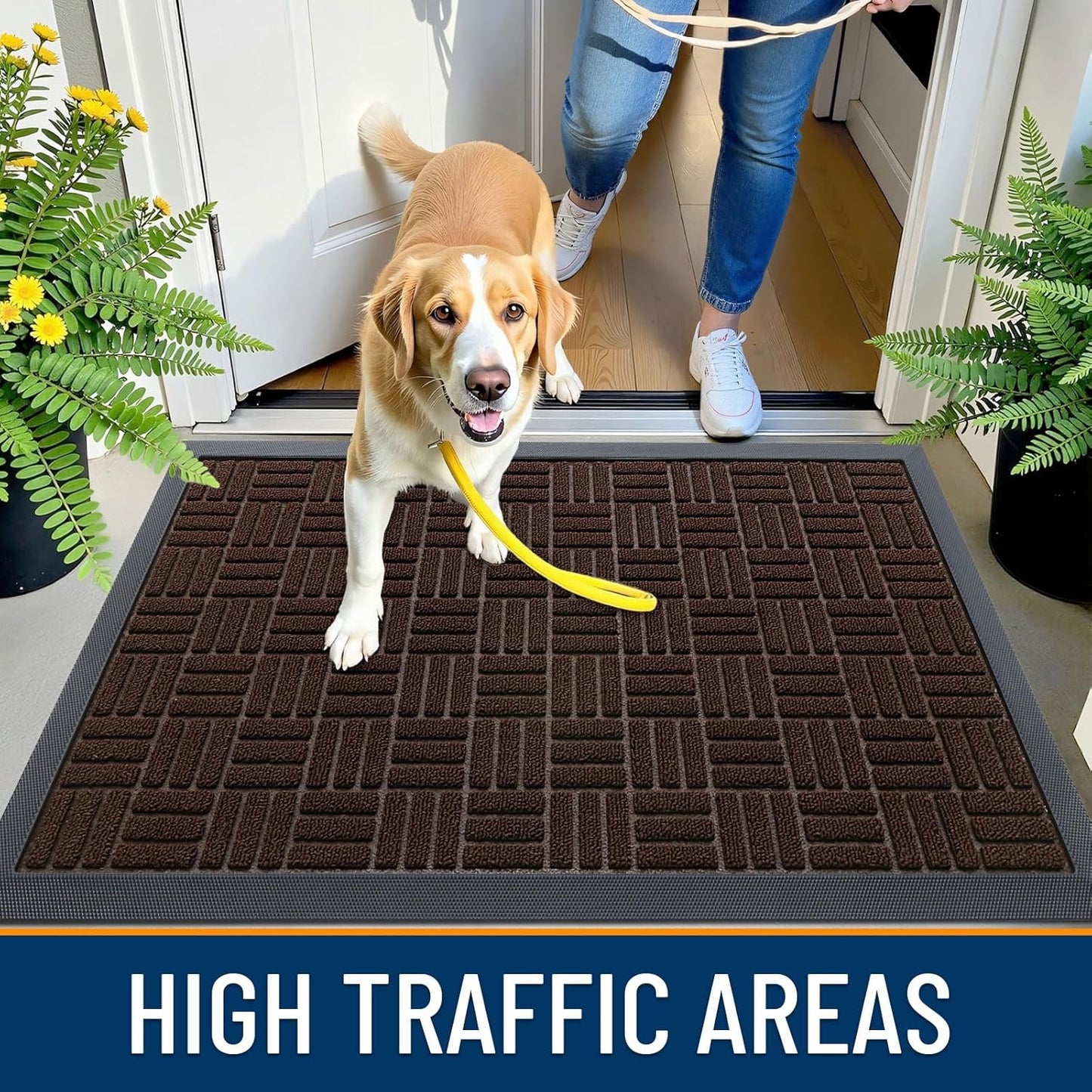 OLANLY Front Door Mat Outside Entrance 29.5x17, Absorbent, Heavy Duty Sturdy Natural Rubber Doormat Indoor Outdoor, Stain and Fade Resistant, Non-Slip Backing Low Profile Floor Mat for Entryway, Grey