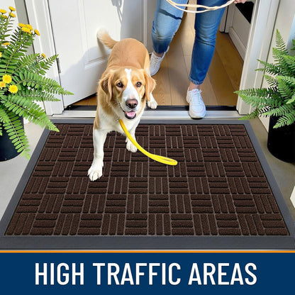 OLANLY Front Door Mat Outside Entrance 29.5x17, Absorbent, Heavy Duty Sturdy Natural Rubber Doormat Indoor Outdoor, Stain and Fade Resistant, Non-Slip Backing Low Profile Floor Mat for Entryway, Grey