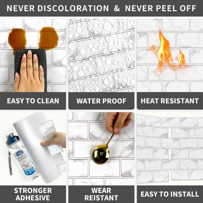 URCOLOR 10-Sheet Stick on Backsplash for Kitchen,12"x12" Peel and Stick Self Adhesive Wall Tiles Back Splashes for Bathroom Brown Marble Look
