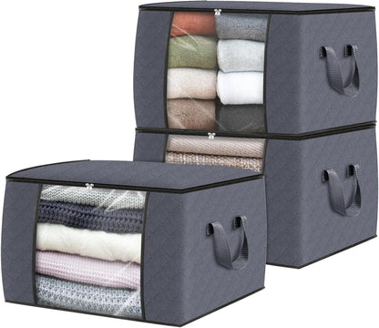 Fab totes 6 Pack Storage Bags for Clothes and Blanket, Foldable Closet Organizers and Storage with Zippers, Clear Window and Handles, Fabric Storage Bins for Sweater, Comforter, Bedding,Linen Sheets