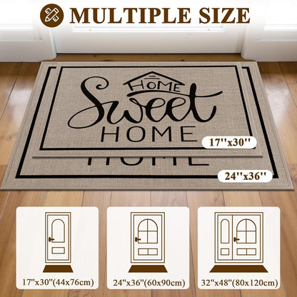 Vaukki Indoor Door Mat 17"x30", Ultra Thin Doormat Indoor Entrance, Non Slip Rubber Backed Inside Welcome Mat for Front Door, Low-Profile Washable Dirt Trapper Entry Floor Mat for Entryway, Sweet Home