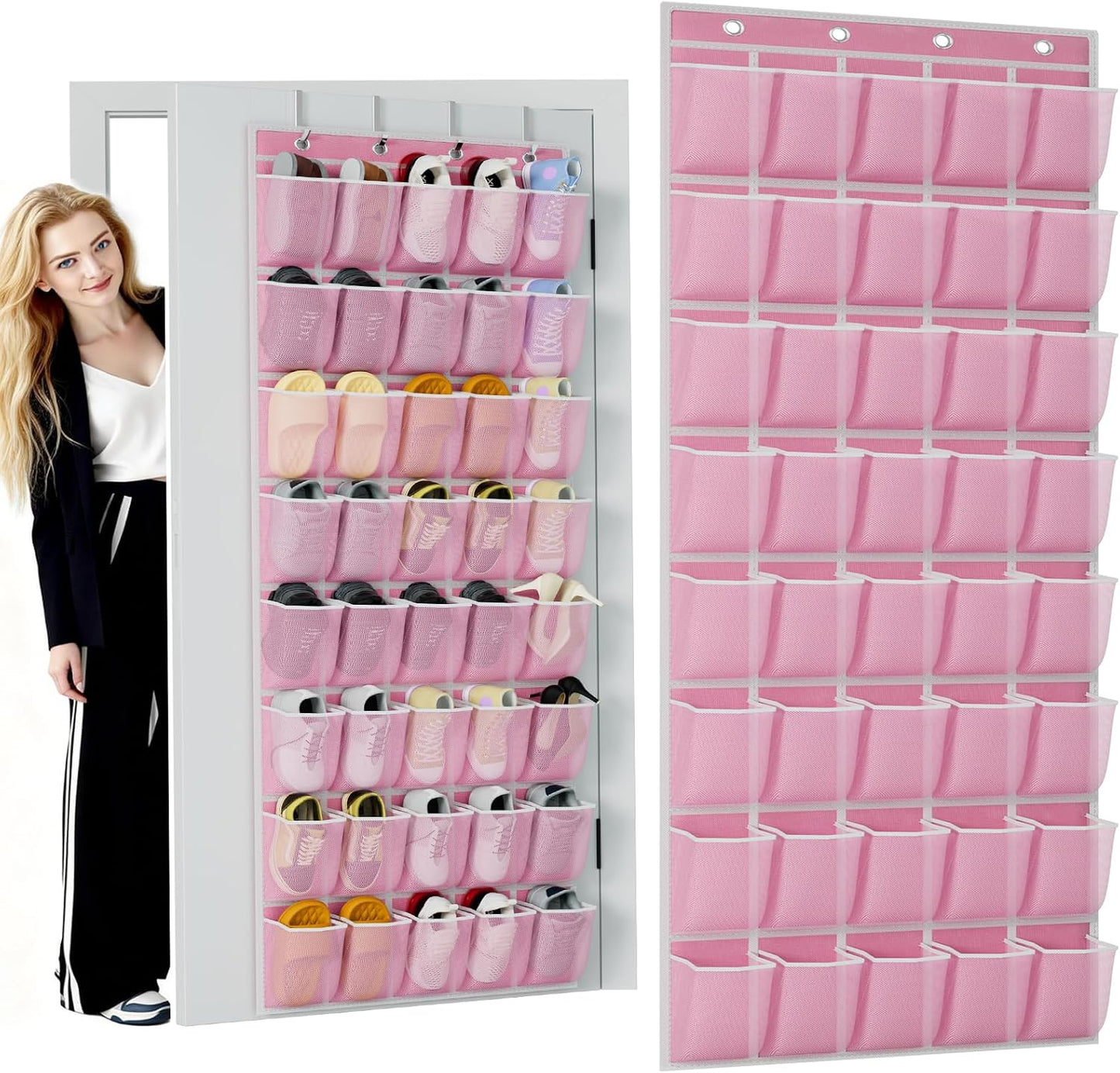 homyfort Over the Door Shoe Organizer, Hanging Shoe Rack Storage Holder with 24 Large Pockets for Closet Door, Men Women Kids Shoes, Cruise (Black)
