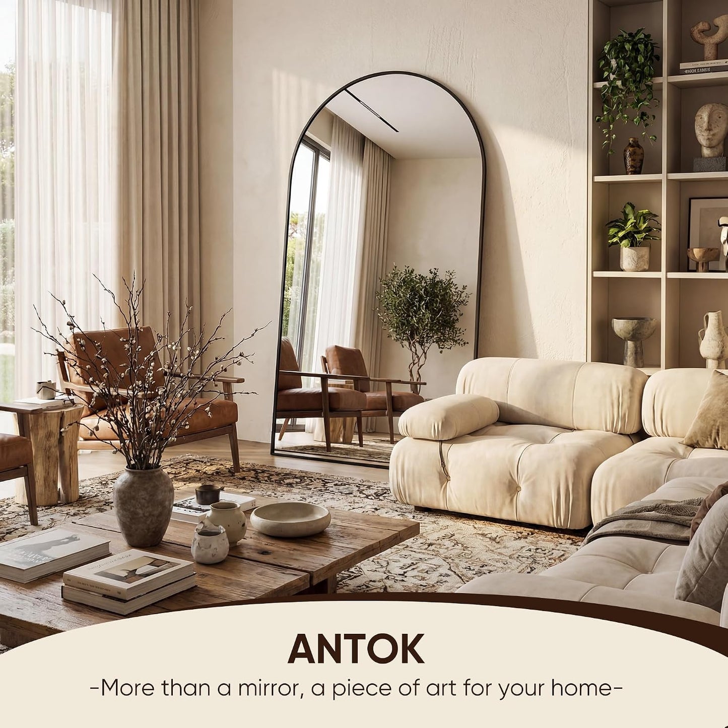 Antok 58" x19” Arched Full Length Floor Mirror, Gold Aluminum Frame, Free Standing/Wall Mount/Leaning for Bedroom, Living Room, Dressing Room