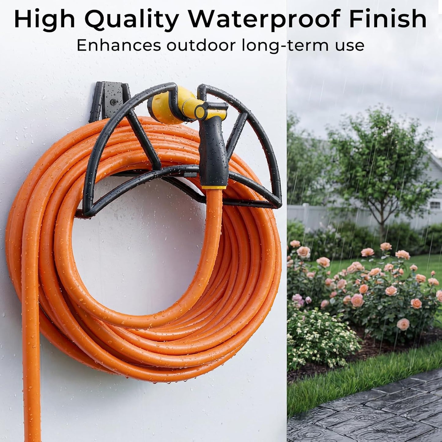 TomCare Garden Hose Holder Wall Mount Metal Water Hose Holder Holds 150Ft Hoses Heavy Duty Hose Hanger Sturdy Hoses Storage Organizer for Outside Yard Garden, Black