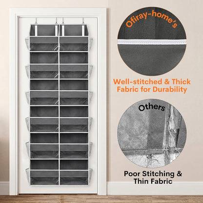 Over The Door Organizer, 5-Tier Extra Large Behind Door Storage with 10 Big Front & 10 Mesh Pockets, 80lb Capacity, Hanging Storage Organizer with Clear Window Kids Toys, Shoes, Diapers, Light Grey