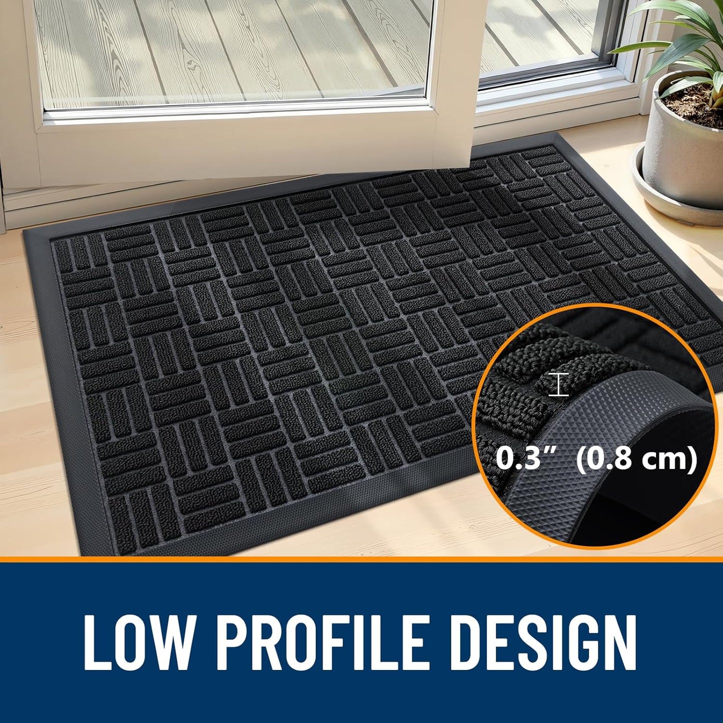 OLANLY Front Door Mat Outside Entrance 29.5x17, Absorbent, Heavy Duty Sturdy Natural Rubber Doormat Indoor Outdoor, Stain and Fade Resistant, Non-Slip Backing Low Profile Floor Mat for Entryway, Grey