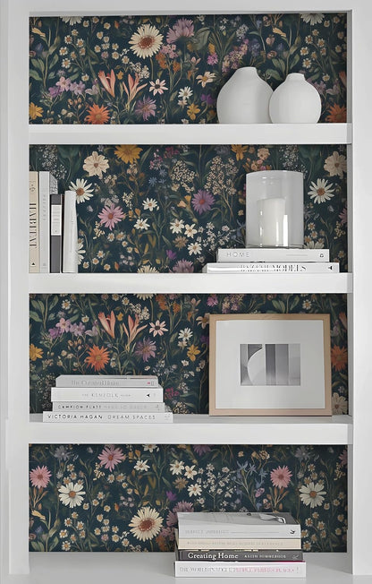 Safiyya Peel and Stick Wallpaper Vintage Floral Contact Paper 17.3" x 78.7" Wall Paper Renter Friendly Self Adhesive Removable Wallpaper for Bathroom Vinyl