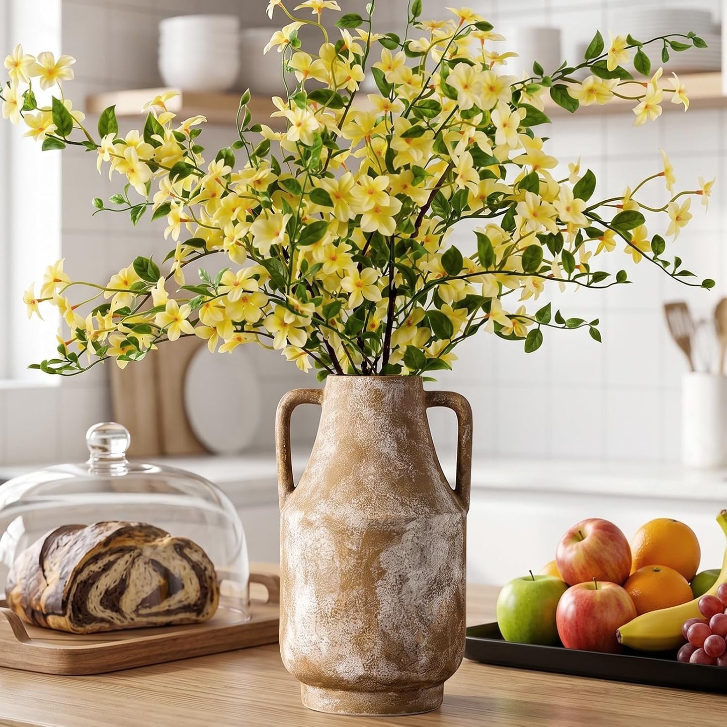 CUCUMI Ceramic Vase Set of 5, Home Decor Farmhouse Décor Handmade Pottery Vases for Pampas Grass, Dried Fresh Flowers, Table, Living Room, Kitchen, Shelf, Entryway Mantel Neutral Tones