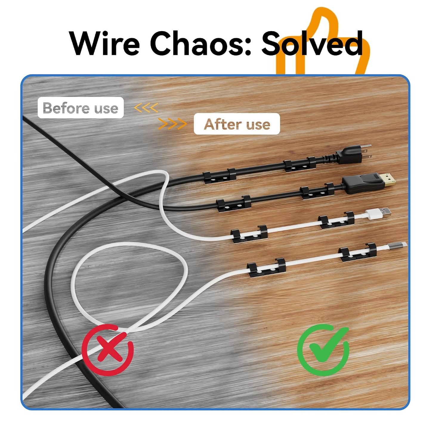 CableGeeker 50Pcs Adhesive Cable Clips, Cord Management Clips Wire Holders for Cords Cable Holder Clip Cable Management Clips for Under Desk/Car/Wall/TV/PC/Ethernet Cable (Black)